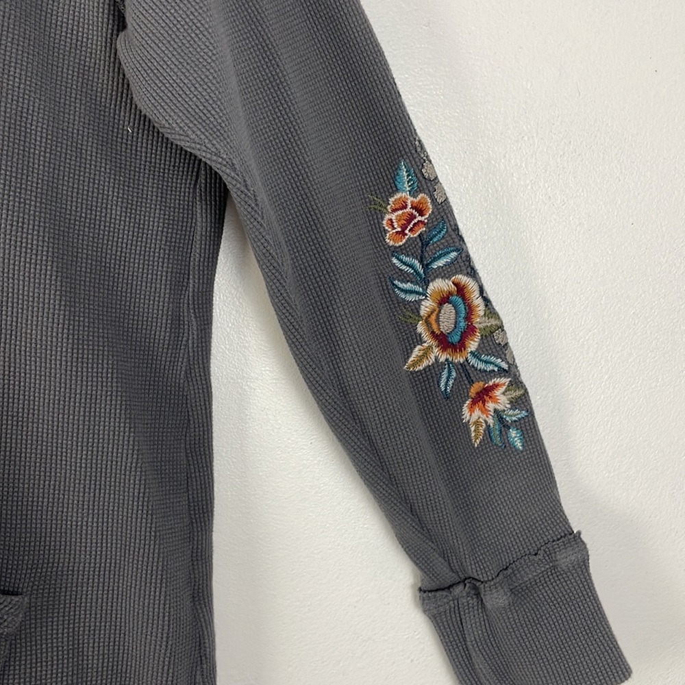 Johnny Was Charcoal Floral Embroidered Hoodie Blouse - Picture 3 of 7
